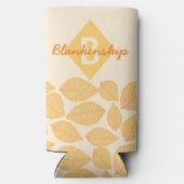 Herfstbladpatroon Persoonlijke Monogramnaam Seltzer Blikjeskoeler (Achterkant)
