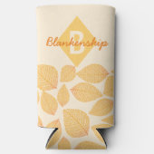 Herfstbladpatroon Persoonlijke Monogramnaam Seltzer Blikjeskoeler (Voorkant)