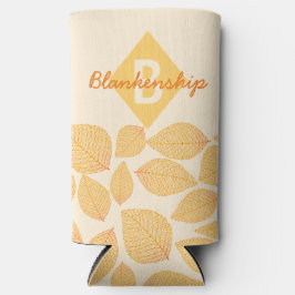 Herfstbladpatroon Persoonlijke Monogramnaam Seltzer Blikjeskoeler