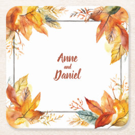 Herfstbladplein: Gepersonaliseerde bruiloft Onderz Kartonnen Onderzetters