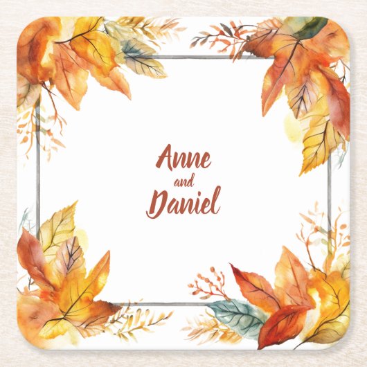 Herfstbladplein: Gepersonaliseerde bruiloft Onderz Kartonnen Onderzetters (Voorkant)