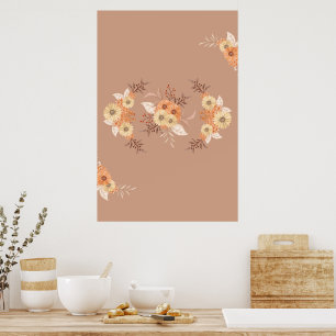 Herfstbloei – Beige en Oranje bloemenkunst Poster