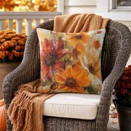 Herfstbloei Herfstbloemen Watercolor  Buitenkussen