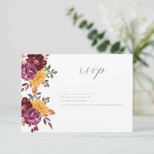 Herfstbloei met krachtige waterverf bloesem RSVP kaartje (Staand voorkant)