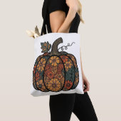 Herfstbloei patterend pompoenontwerp tote bag (Dichtbij)