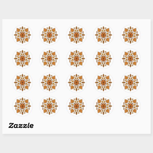 Herfstbloem mandala ronde sticker (Vel)