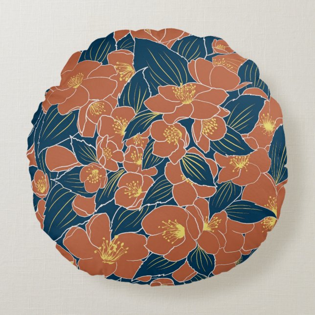 Herfstbloem Ronde Kussen - Gezellige Herfst Decora (Voorkant)