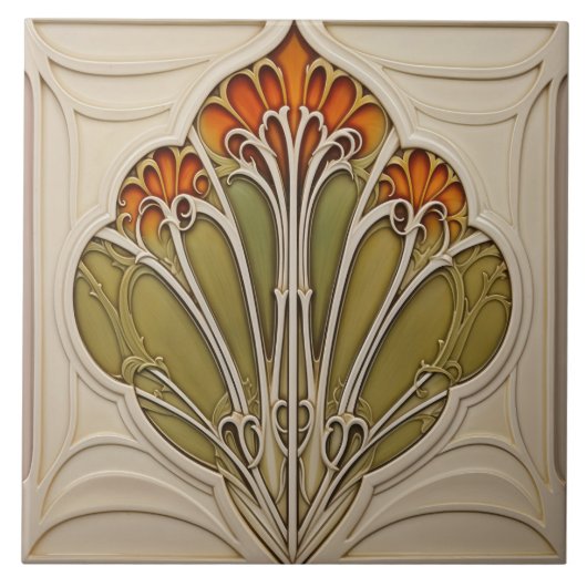 Herfstbloemblaadjes Art Nouveau Tegeltje (Voorkant)
