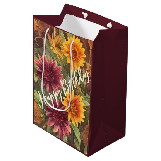 herfstbloemen bloemige Herfst Verjaardag Medium Cadeauzakje (Voorkant Gekanteld)