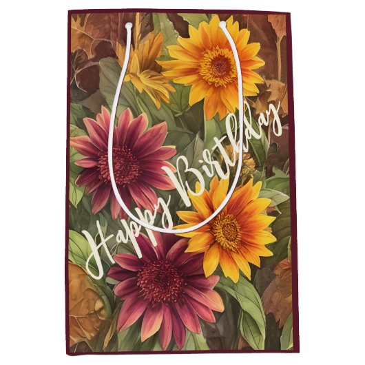  herfstbloemen bloemige Herfst Verjaardag Medium Cadeauzakje (Voorkant)
