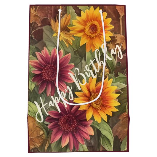 herfstbloemen bloemige Herfst Verjaardag Medium Cadeauzakje (Achterkant)