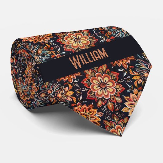 Herfstbloemen Boho-geïnspireerd Stropdas (Opgerold)