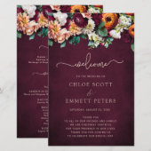 Herfstbloemen bordeauxrode huwelijksceremonieprogr (Voorkant / Achterkant)