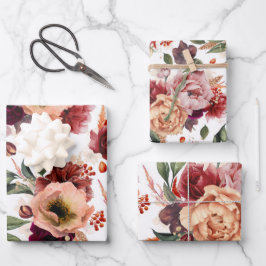 Herfstbloemen Bourgondië Rode Oranje Botanische Bl Inpakpapier Vel