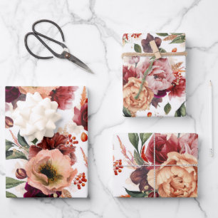 Herfstbloemen Bourgondië Rood Oranje Botanische Bl Inpakpapier Vel