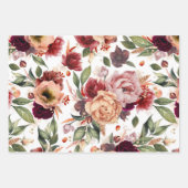 Herfstbloemen Bourgondiërood Oranje Botanisch Bloe Inpakpapier Vel (Voorkant 3)