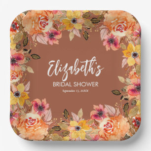 Herfstbloemen Bruidsdouche Terracotta Papieren Bordje