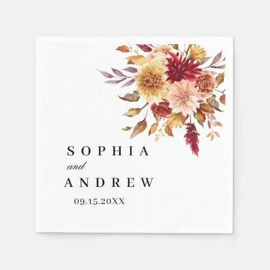 Herfstbloemen Bruiloft Servetten (Voorkant)