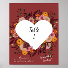 Herfstbloemen Bruiloft Tafel Nummer Poster