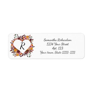 Herfstbloemen Bruiloft Witte retouradreslabels Etiket