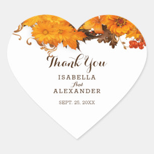 Herfstbloemen en bessen hart sticker