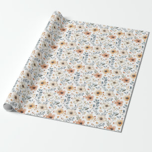 Herfstbloemen en bladeren op wit cadeaupapier