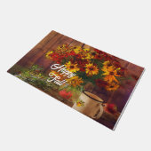 Herfstbloemen en mok met aanpasbare tekst deurmat (Schuin)
