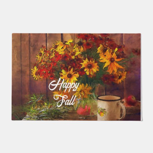 Herfstbloemen en mok met aanpasbare tekst deurmat (Voorkant)