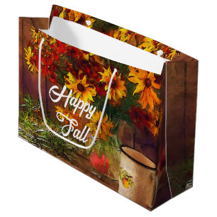 Herfstbloemen en mok met aanpasbare tekst groot cadeauzakje