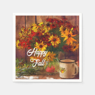 Herfstbloemen en mok met aanpasbare tekst servet