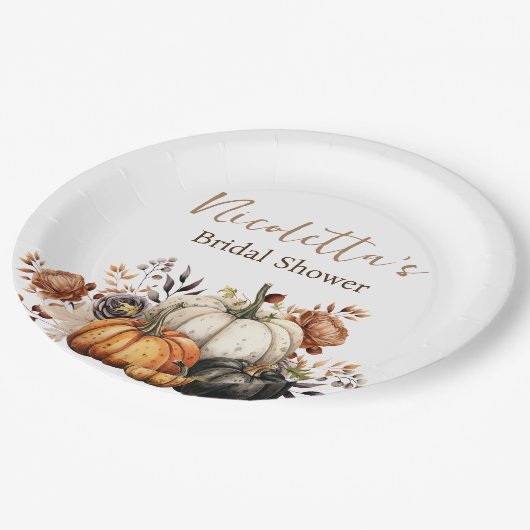 Herfstbloemen en pompoenen waterverf herfst papieren bordje (Gekanteld)