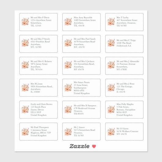 Herfstbloemen Enkele geadresseerde Naam Adres Sticker (Vel)