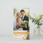 Herfstbloemen, FAUX Houten Trouwfotocard 2 Bedankkaart (Staand voorkant)