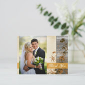 Herfstbloemen FAUX Wood Foto Dank u Post Kaart (Staand voorkant)