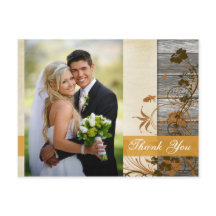 Herfstbloemen FAUX Wood Foto Dank u Post Kaart