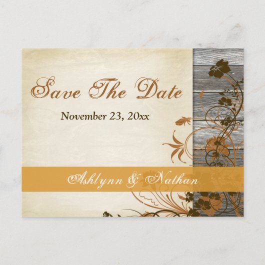 Herfstbloemen, FAUX Wood Save the Date Post Kaart (Voorkant)