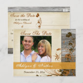 Herfstbloemen, FAUX Wood Save the Date Post Kaart (Voorkant / Achterkant)