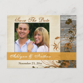 Herfstbloemen, FAUX Wood Save the Date Post Kaart
