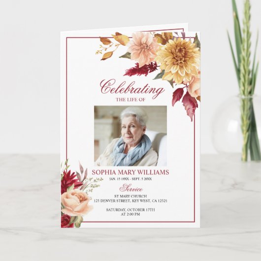 Herfstbloemen Foto Herdenkings- Funeral Programma' Kaart (Voorkant)