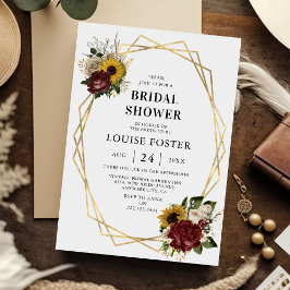 Herfstbloemen & Geometrische Frame Bruidsuitnodigi Kaart