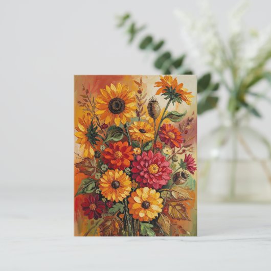 Herfstbloemen, herfstkleuren, briefkaart (Staand voorkant)