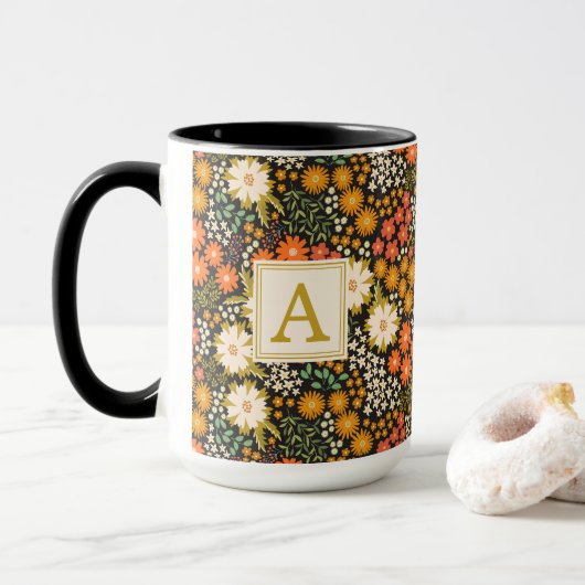 Herfstbloemen herfstkleuren Monogram Mok (Met donut)