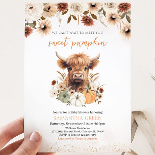 Herfstbloemen Highland Koe Baby Shower Kaart
