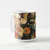 Herfstbloemen, kruiden en champignons illustratie. koffiemok (Voorkant links)