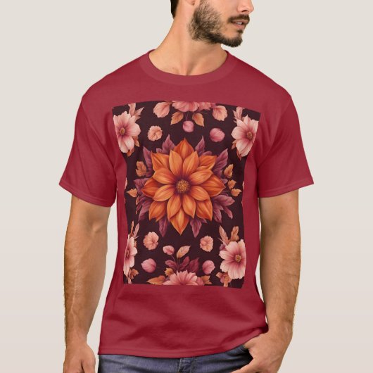 Herfstbloemen Maroon T-shirt (Voorkant)