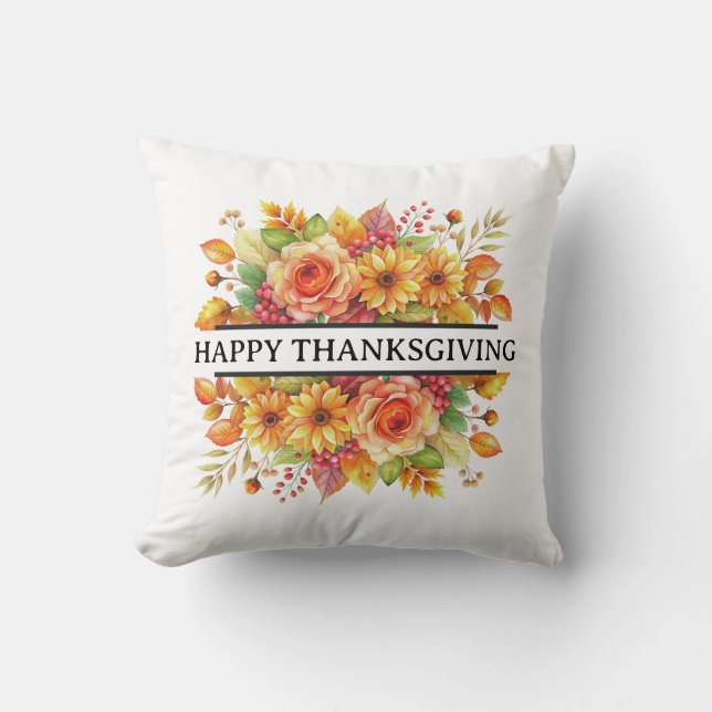 Herfstbloemen met Happy Thanksgiving Kussen (Voorkant)