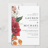 Herfstbloemen met rode amaryllis bruiloft kaart (Voorkant)