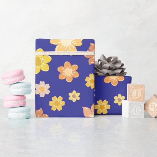 Herfstbloemen Midnight Blue Naadloze Trouwcadeau Cadeaupapier (Baby Shower)