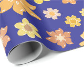 Herfstbloemen Midnight Blue Naadloze Trouwcadeau Cadeaupapier (Rol Hoek)