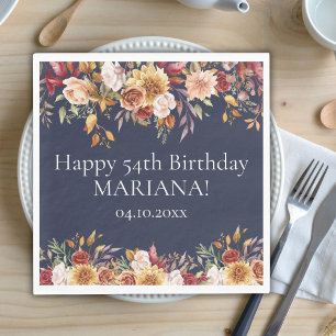 Herfstbloemen Navy Blue Verjaardagsfeest Servet